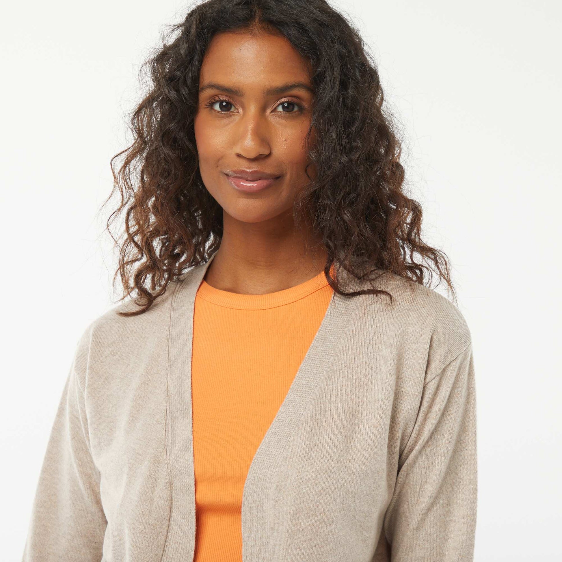Gilet long en maille fine BEIGE