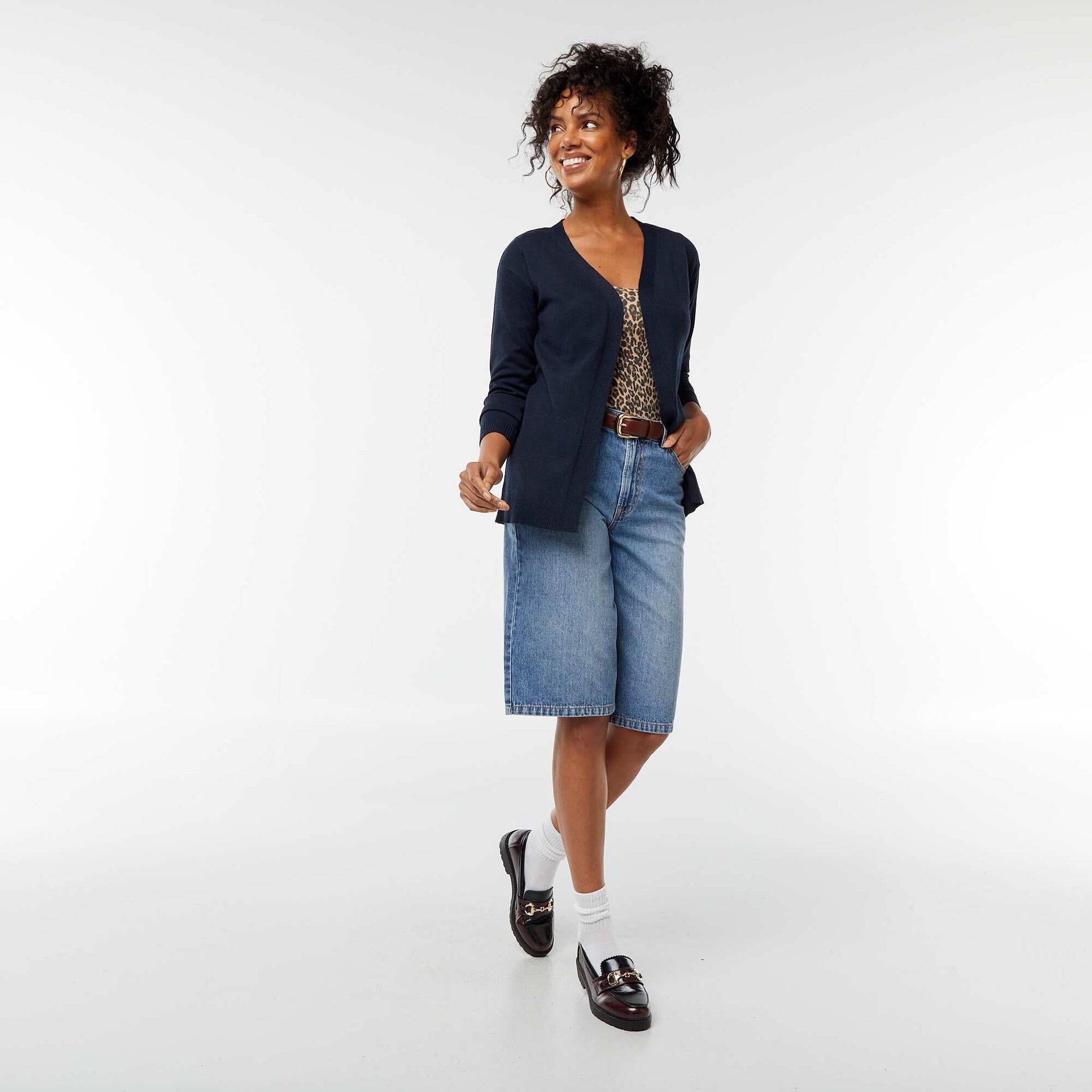 Gilet long en maille fine BLEU