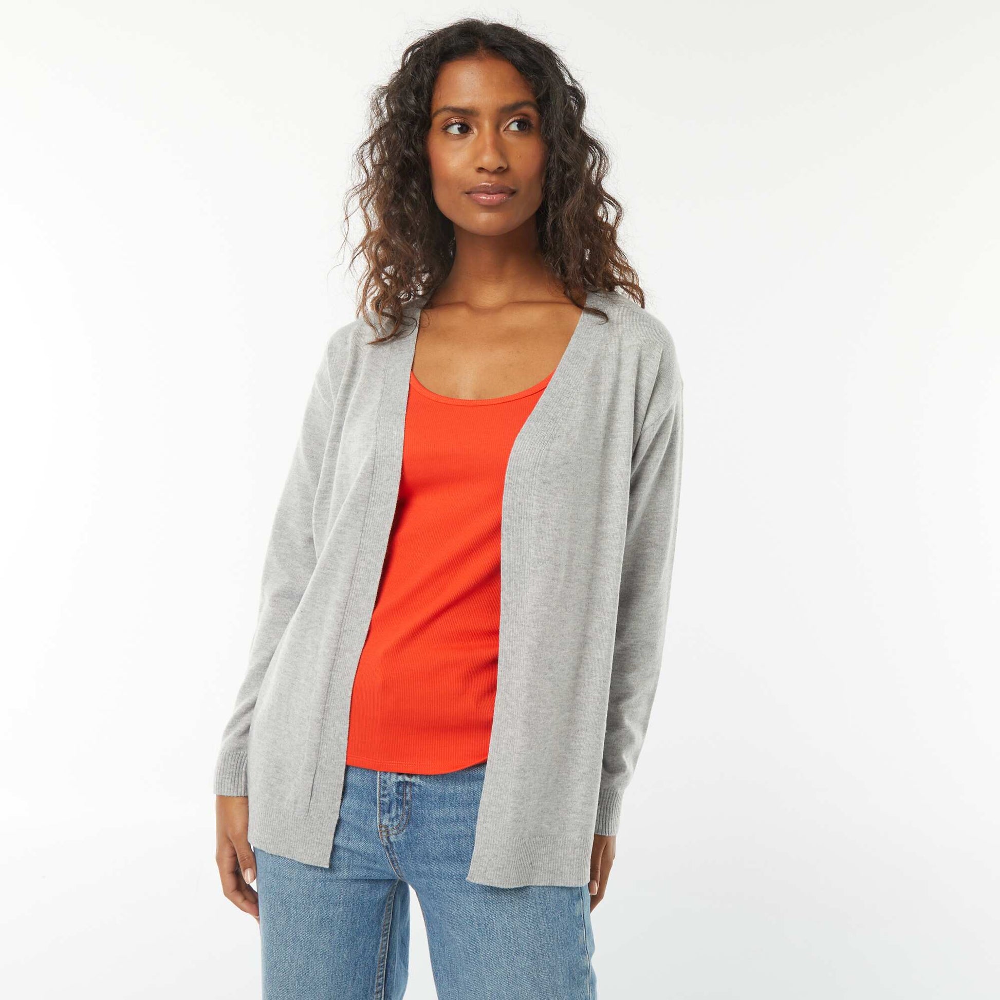 Gilet long en maille fine GRIS
