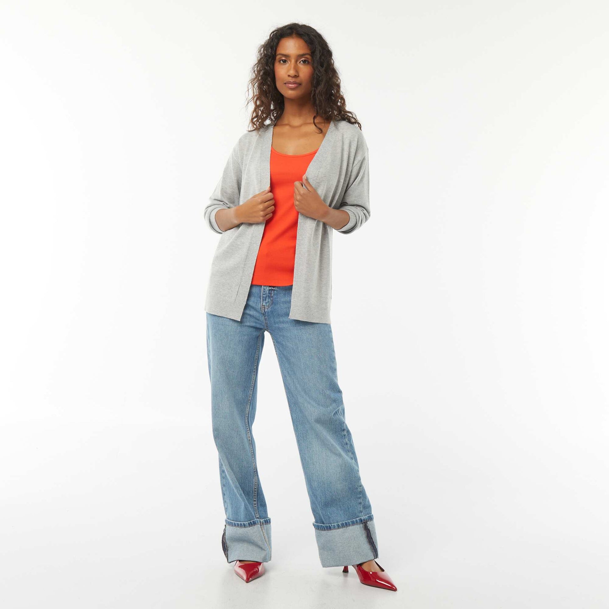 Gilet long en maille fine GRIS