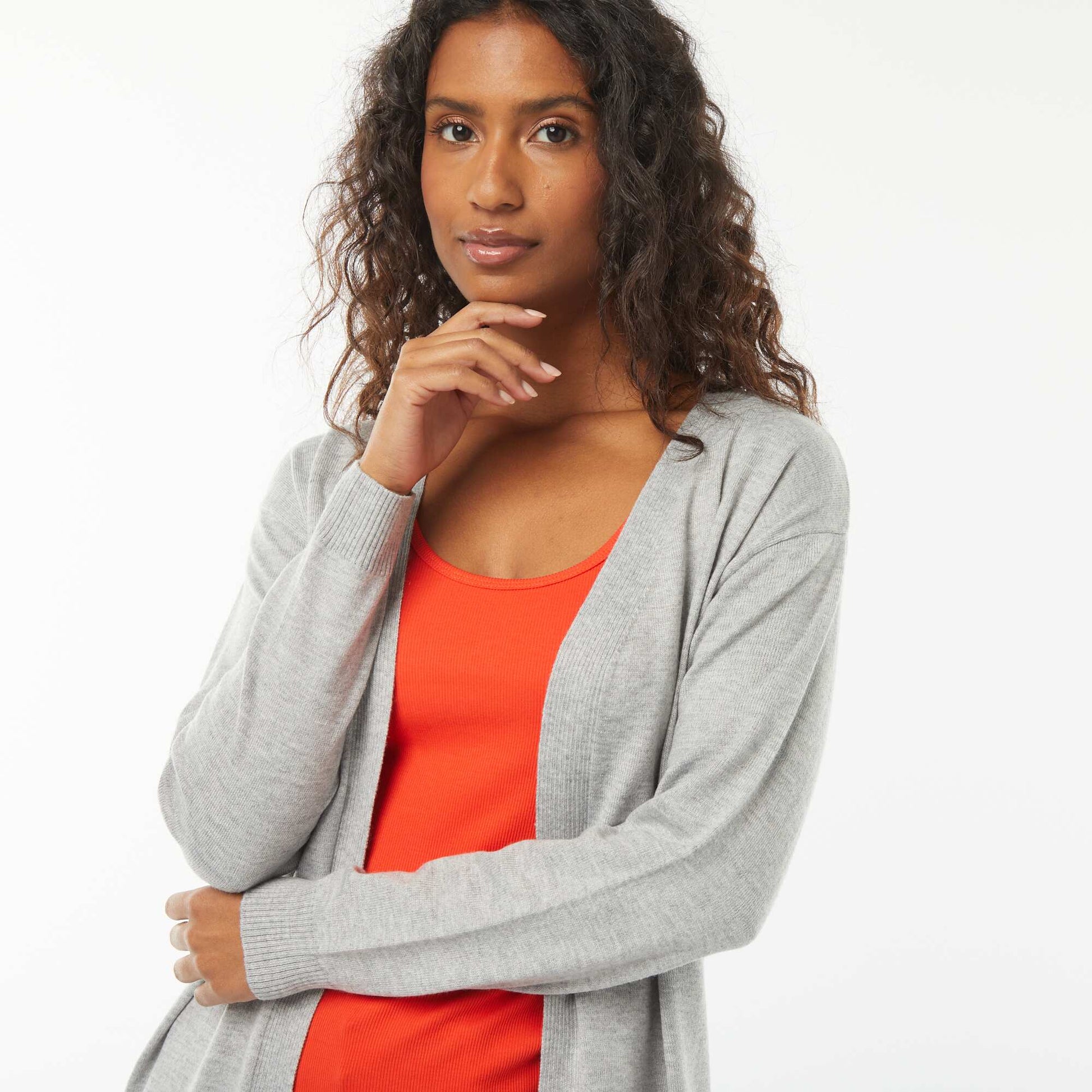 Gilet long en maille fine GRIS