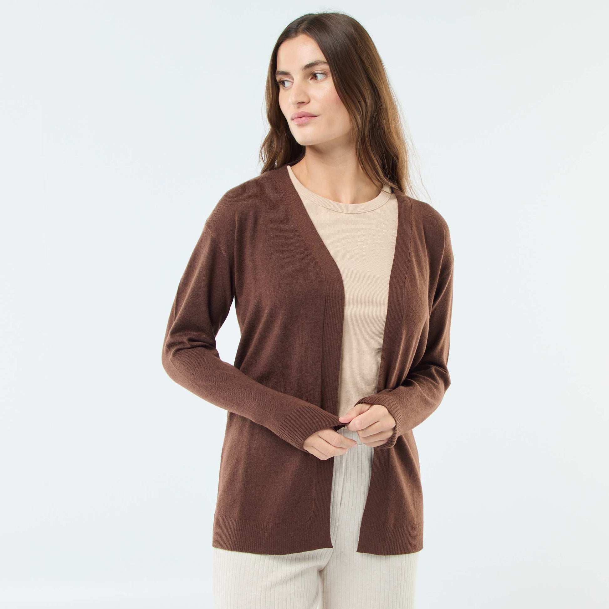 Gilet long en maille fine MARRON