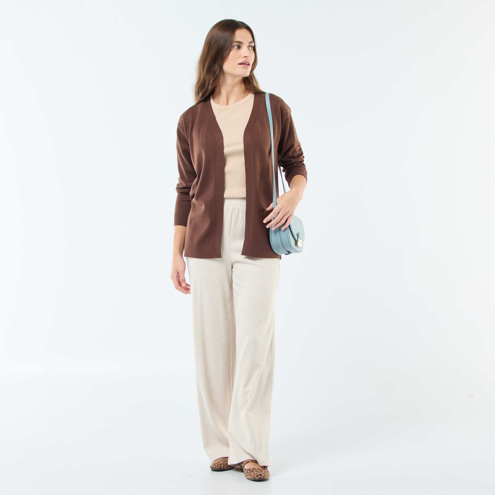 Gilet long en maille fine MARRON