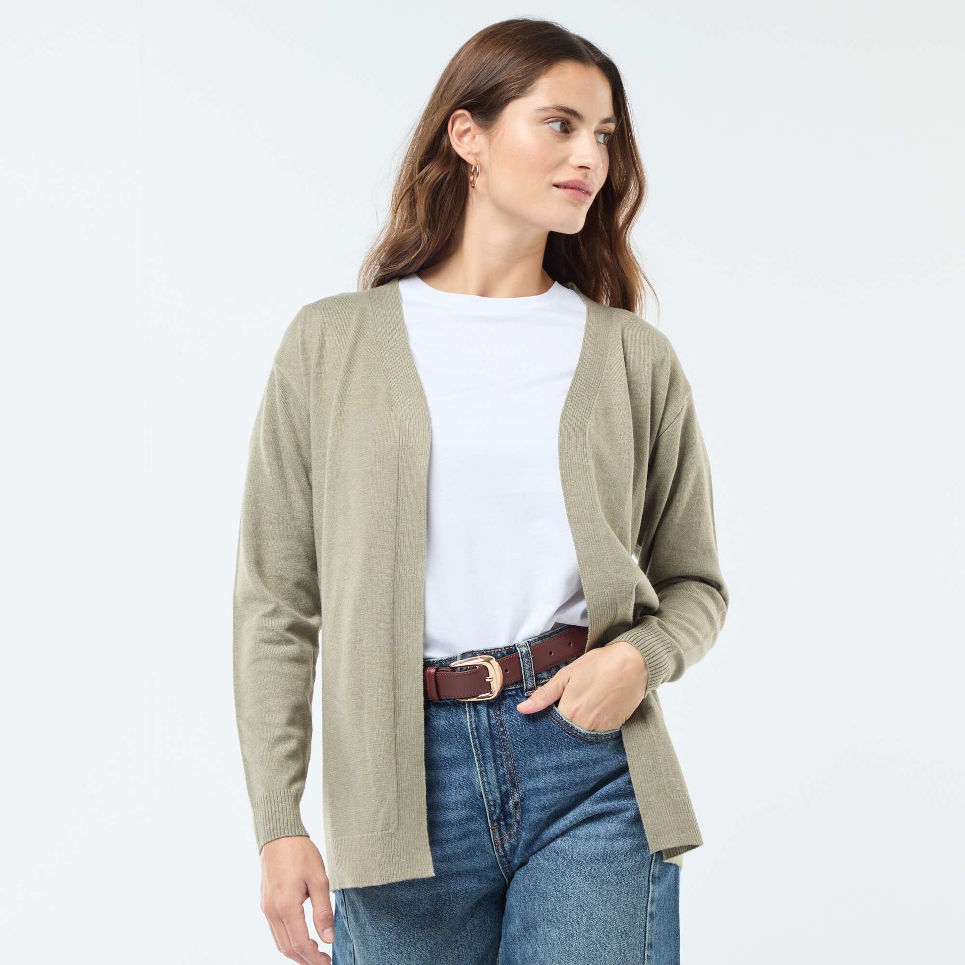 Gilet long en maille fine VERT