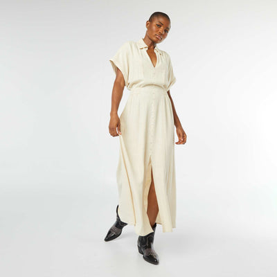 Robe midi boutonnée avec col chemise BEIGE
