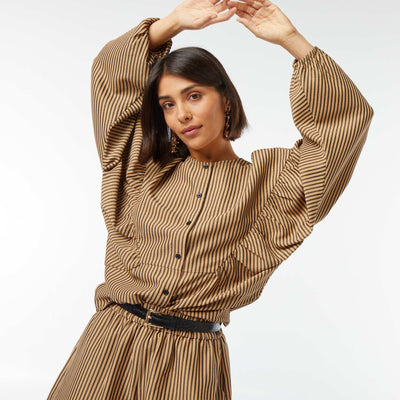 Chemisier oversize avec rayures MARRON