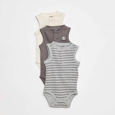 Lot de 3 bodies côtelés sans manches GRIS