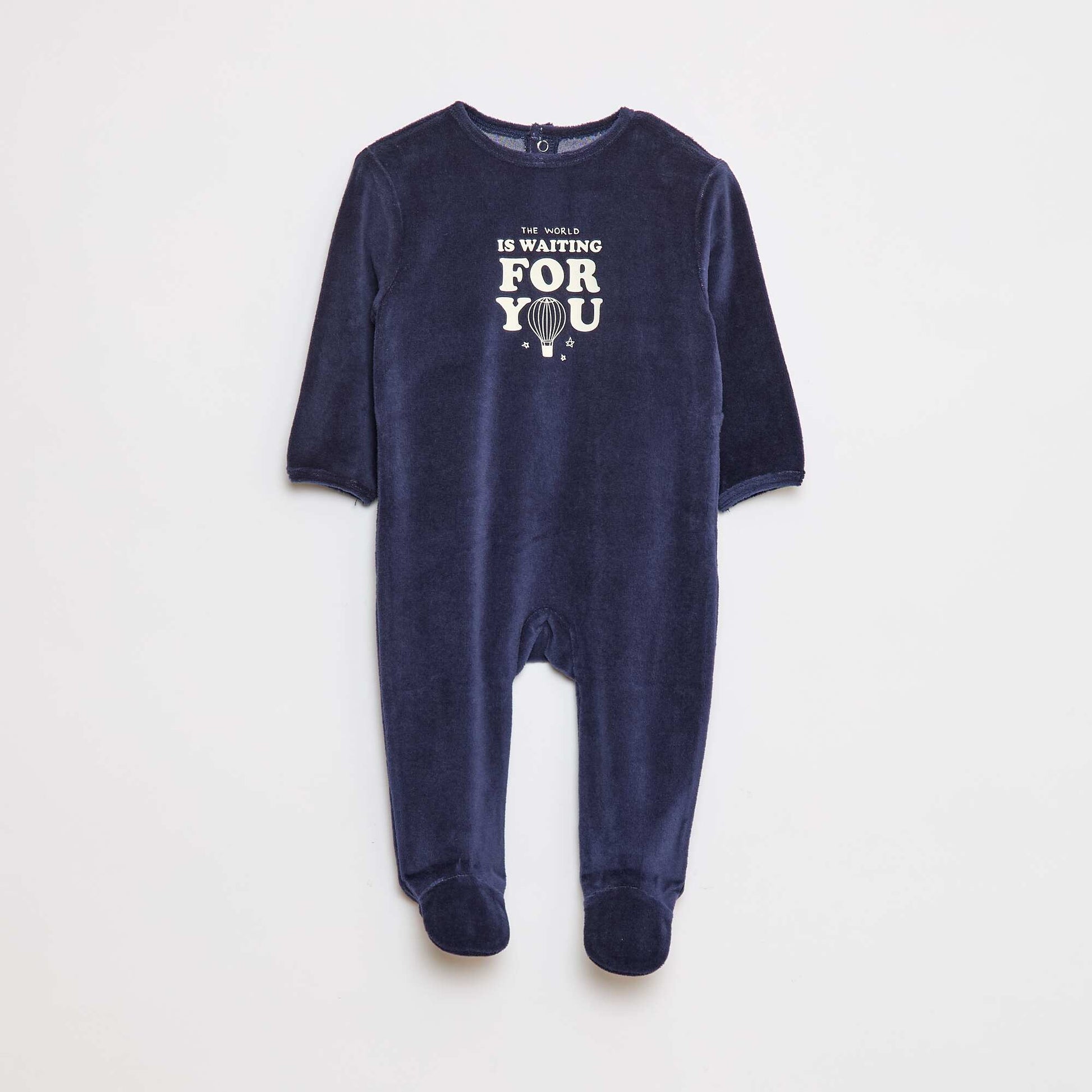 Pyjama en polaire avec pieds et animation devant BLEU