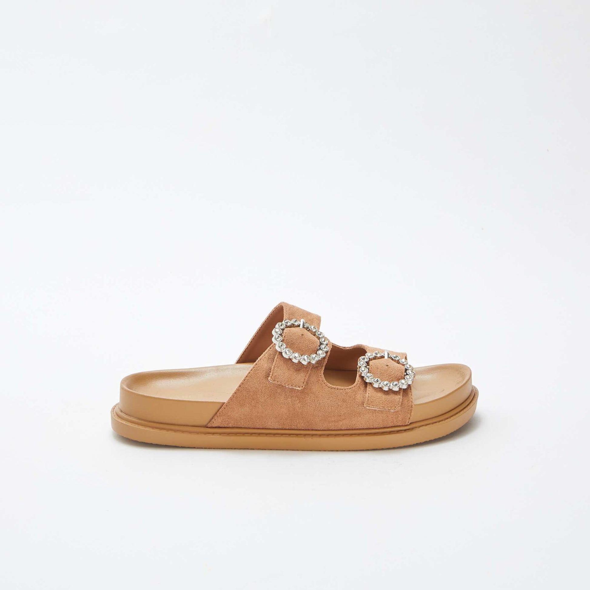 Mules double bride à strass MARRON