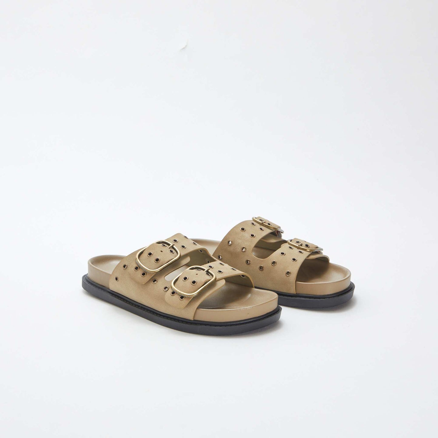 Sandales type suédine avec brides à œillets MARRON