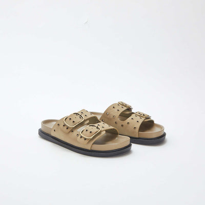 Sandales type suédine avec brides à œillets MARRON