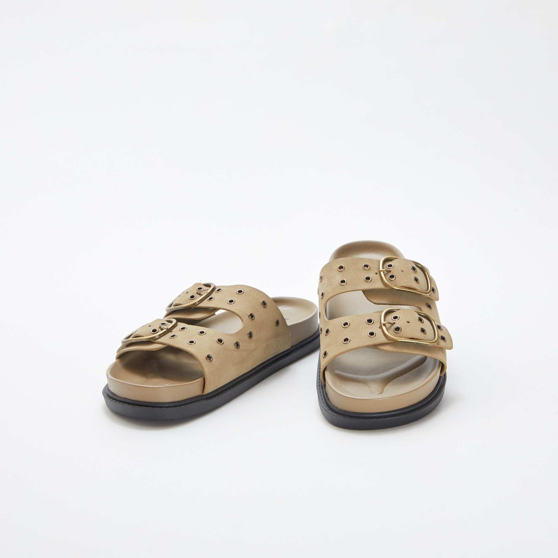 Sandales type suédine avec brides à œillets MARRON