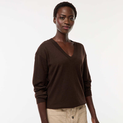 Pull en maille fine col V MARRON