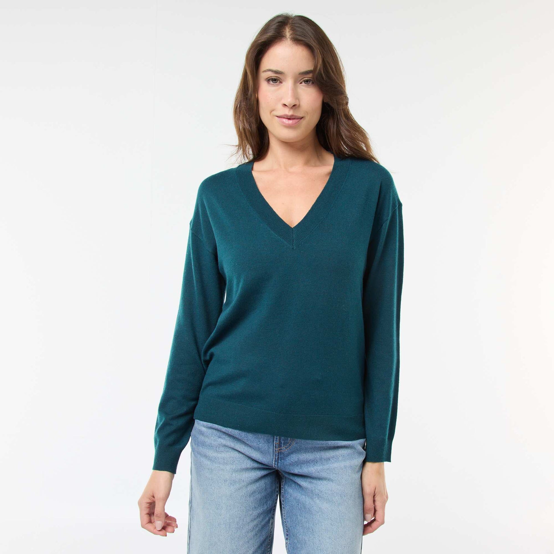 Pull en maille fine col V BLEU