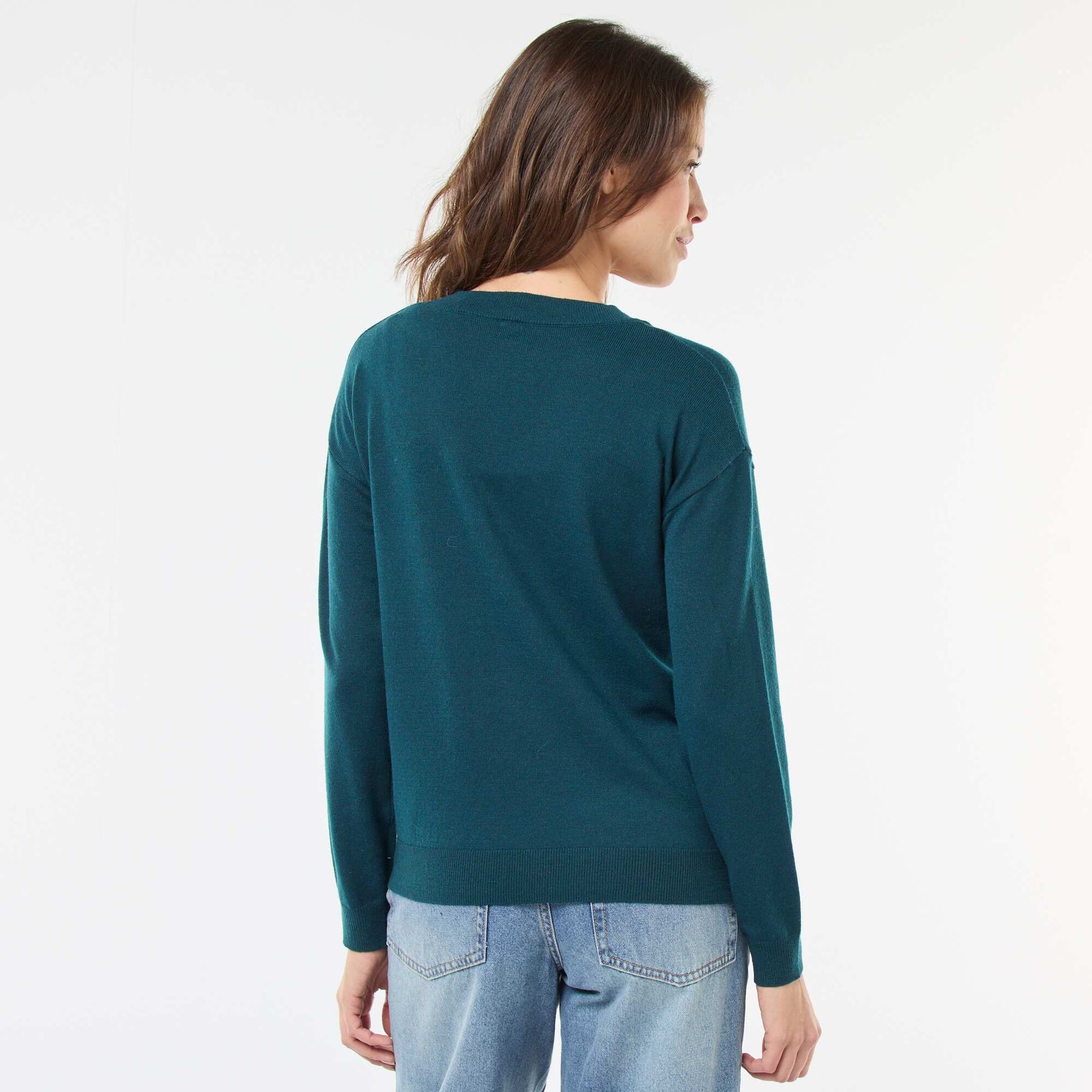 Pull en maille fine col V BLEU