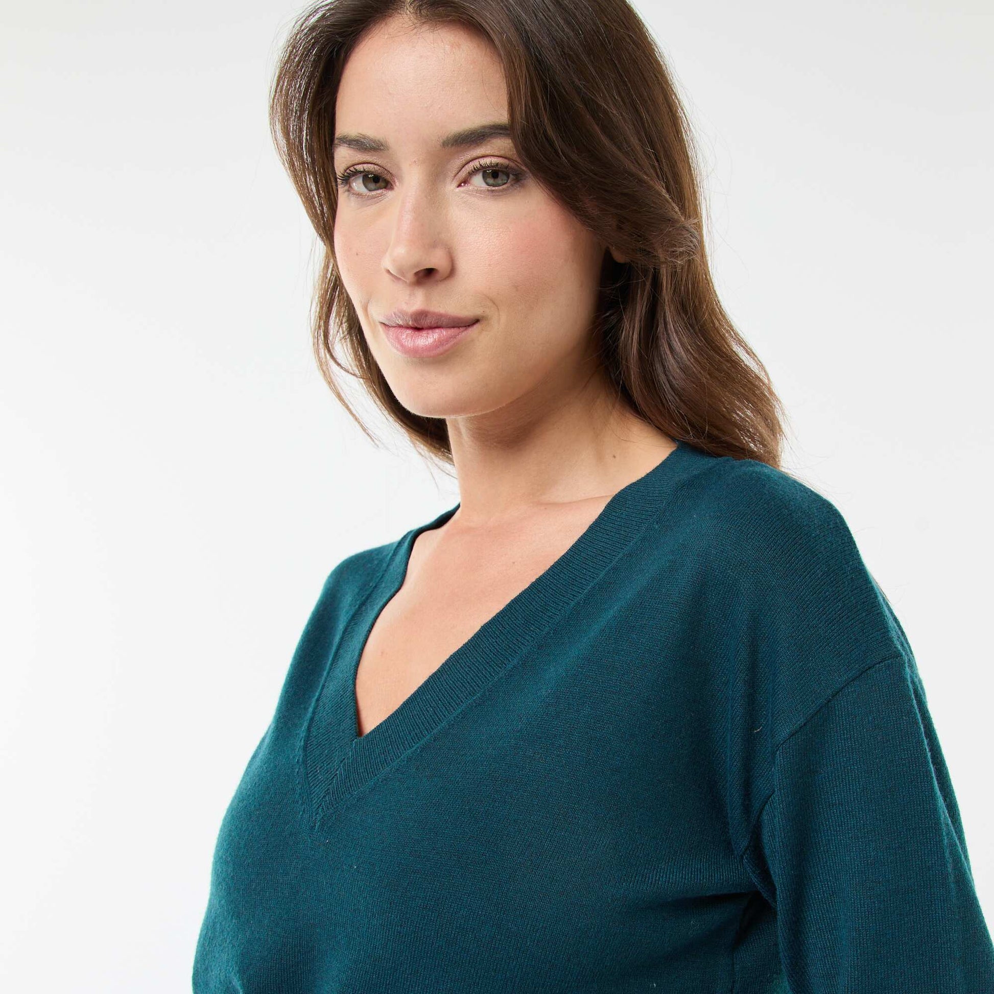 Pull en maille fine col V BLEU