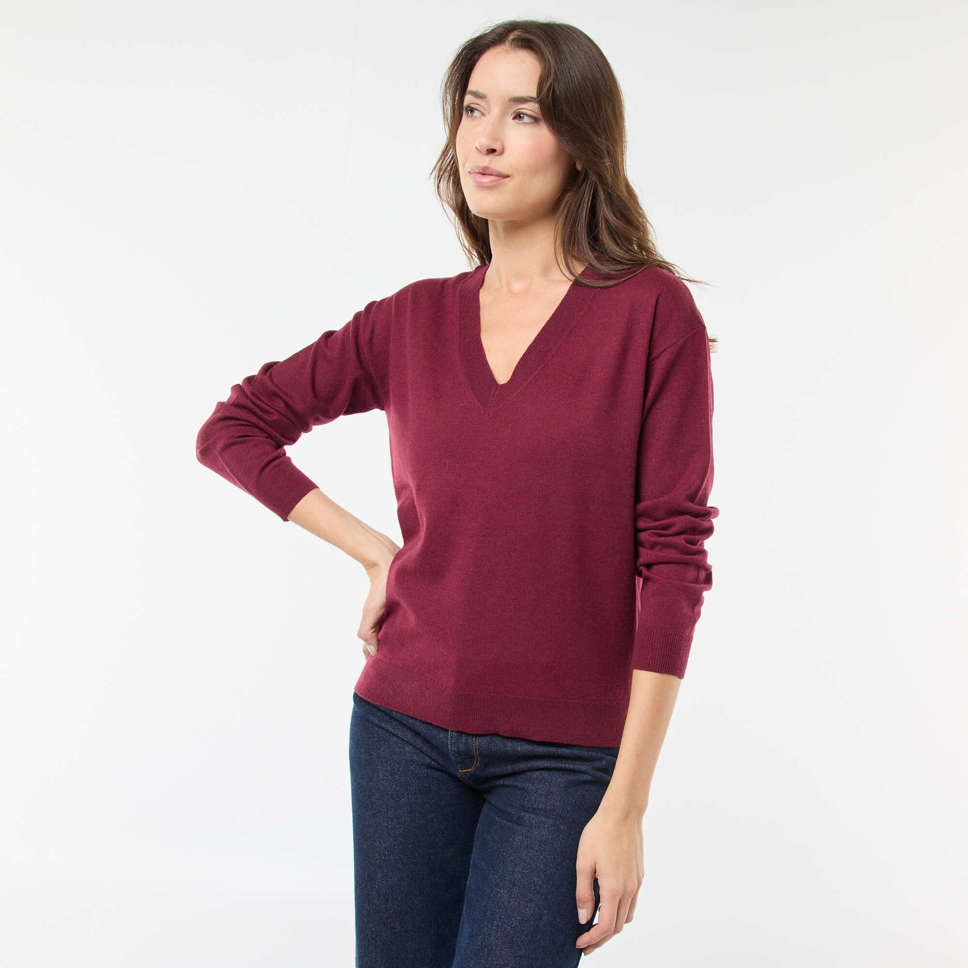 Pull en maille fine col V VIOLET