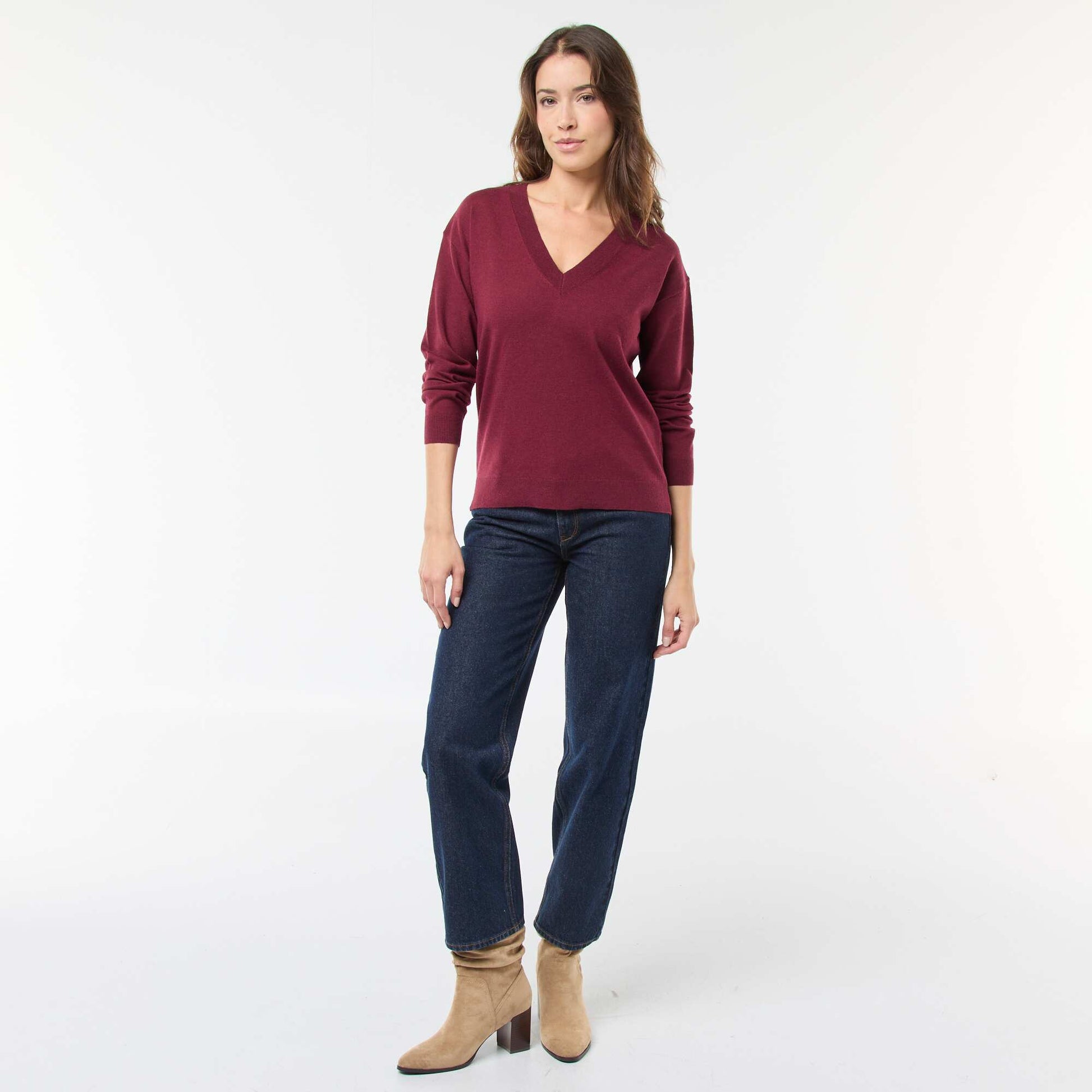 Pull en maille fine col V VIOLET