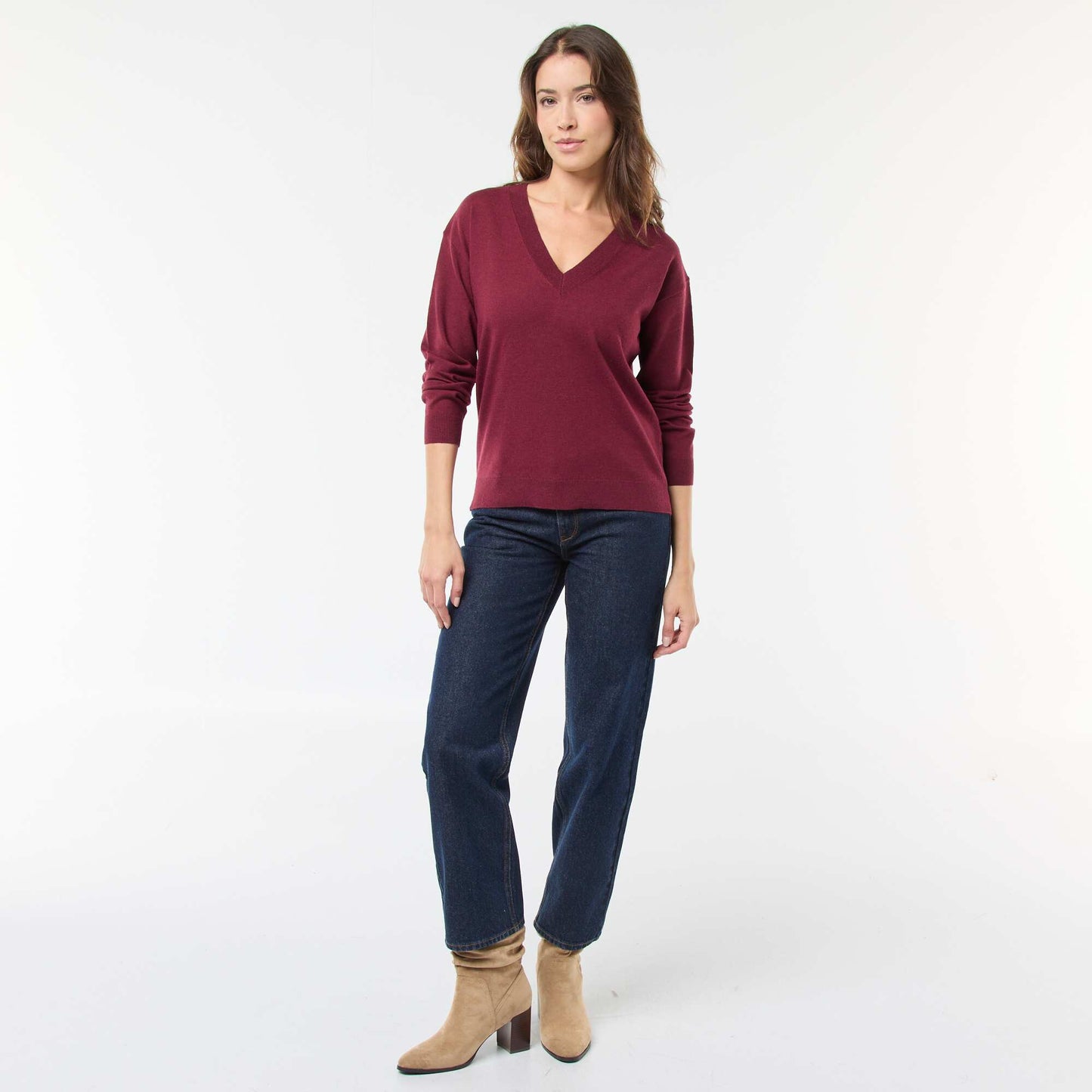 Pull en maille fine col V VIOLET