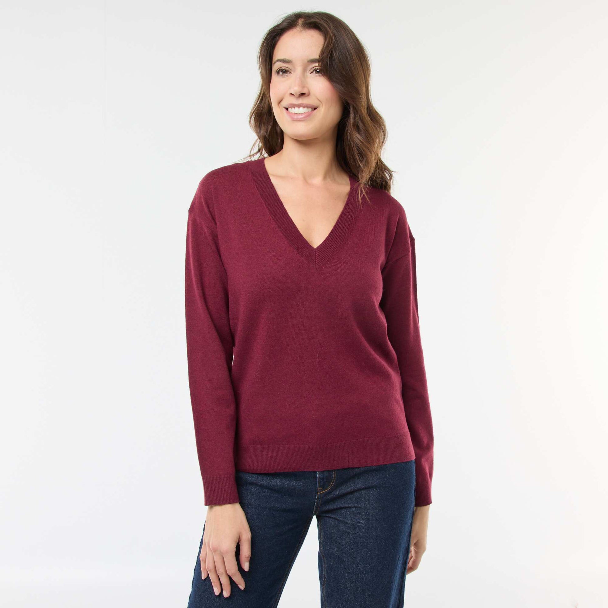Pull en maille fine col V VIOLET