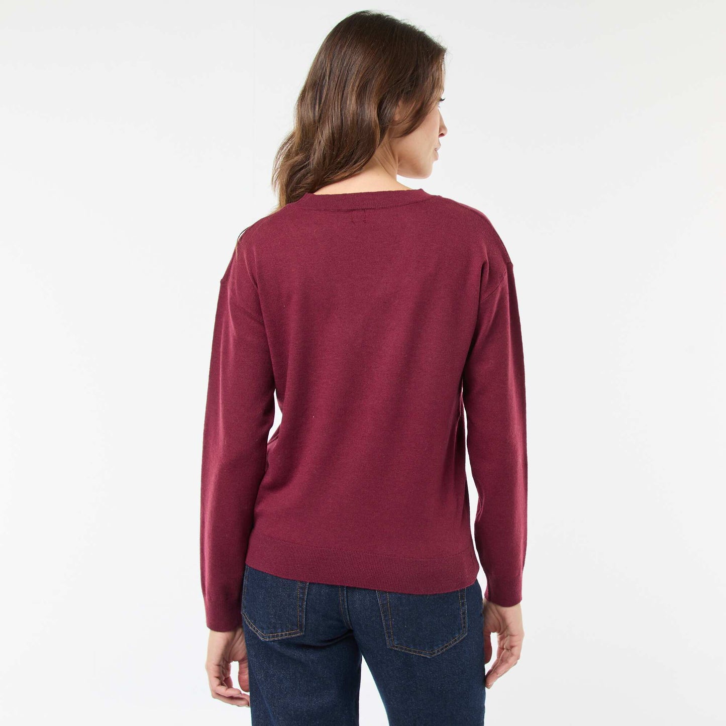 Pull en maille fine col V VIOLET