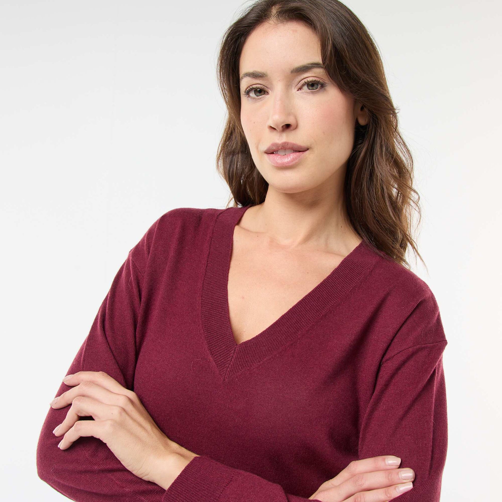 Pull en maille fine col V VIOLET