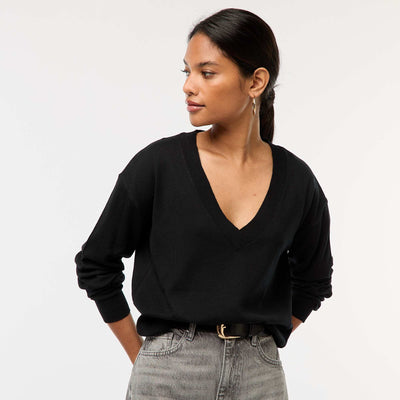Pull en maille fine col V NOIR
