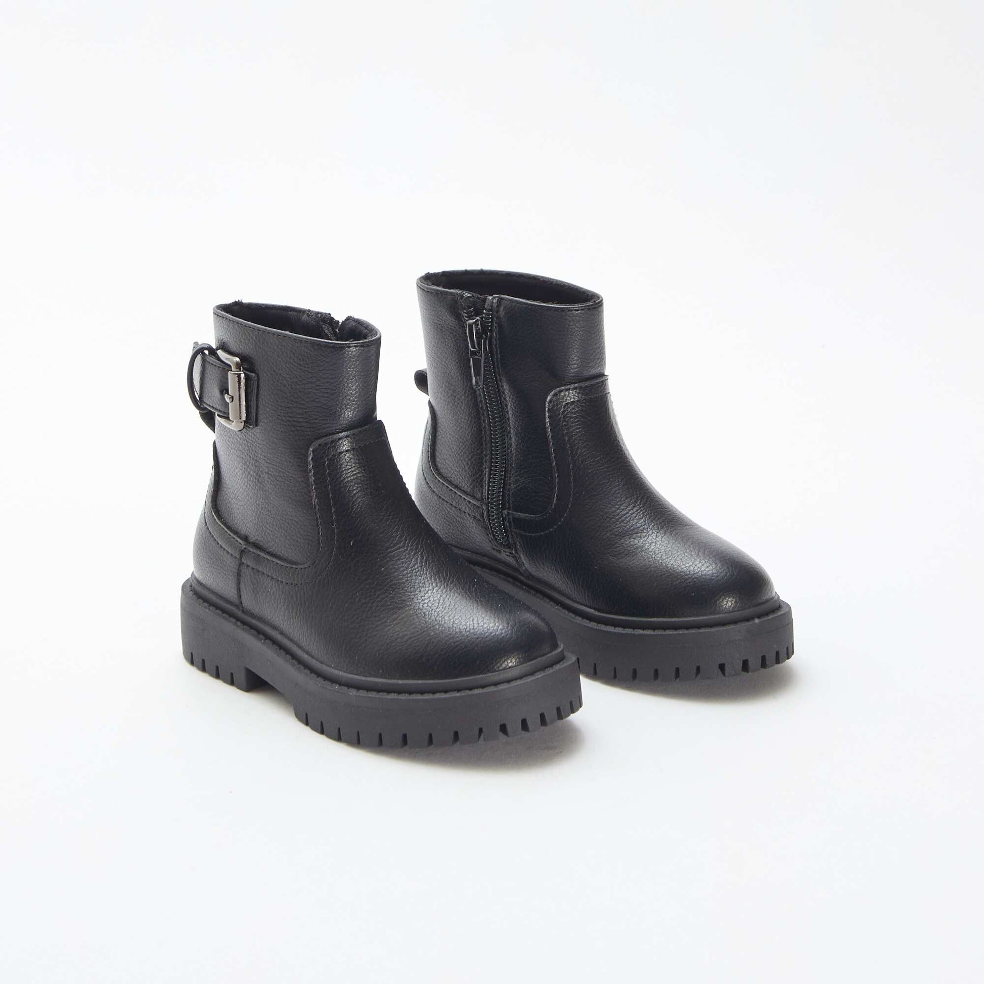 Boots en simili texturée avec boucle métallique fantaisie NOIR