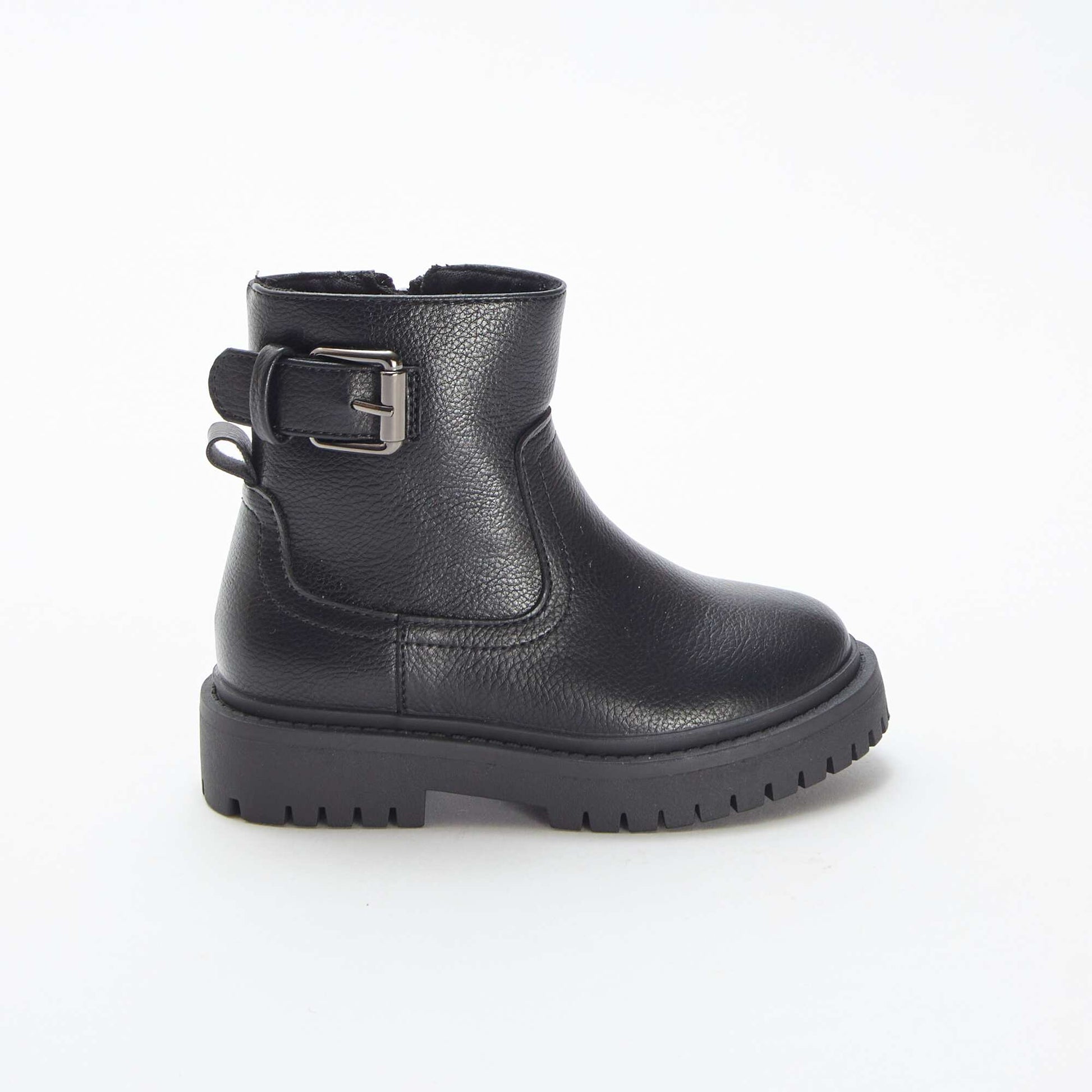 Boots en simili texturée avec boucle métallique fantaisie NOIR