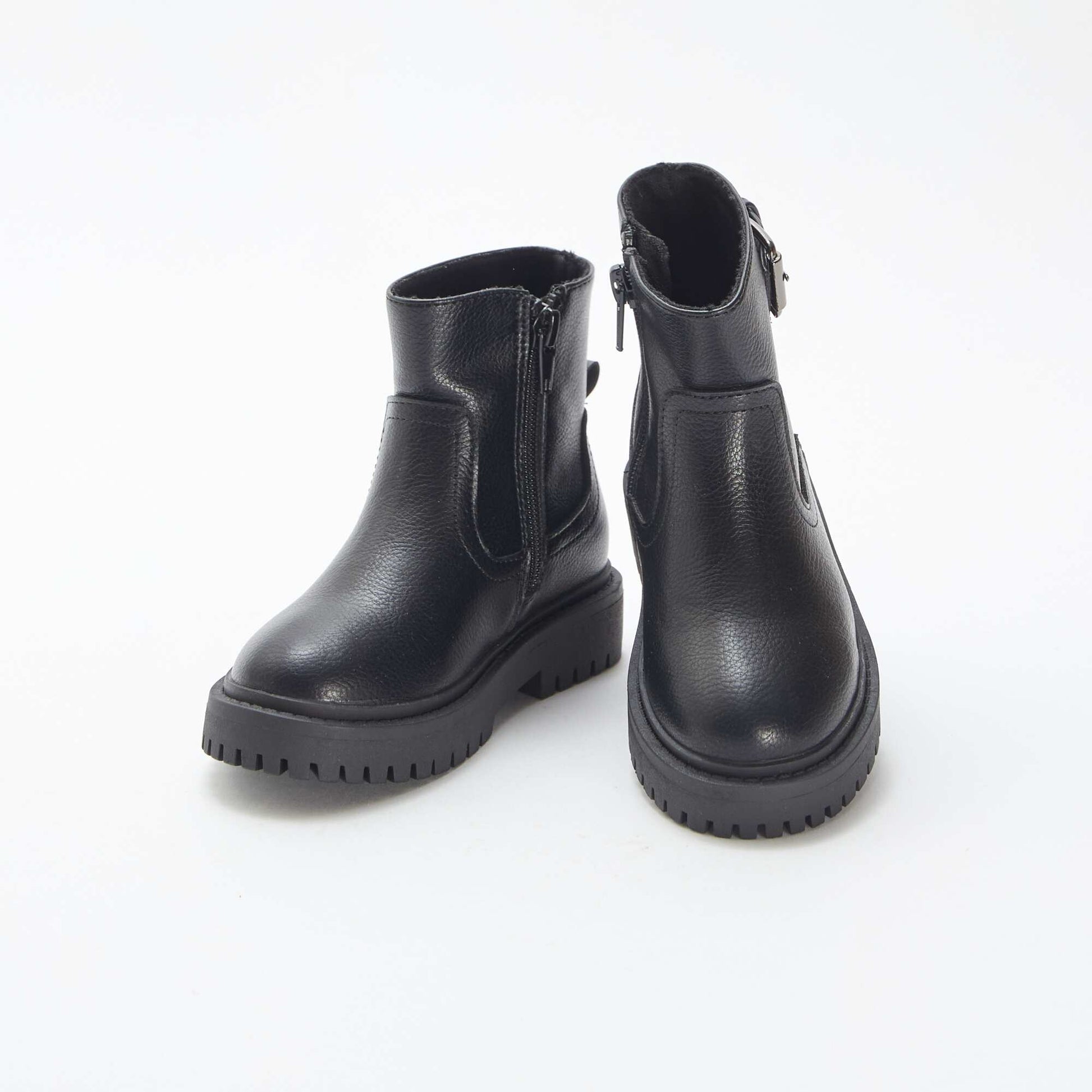 Boots en simili texturée avec boucle métallique fantaisie NOIR