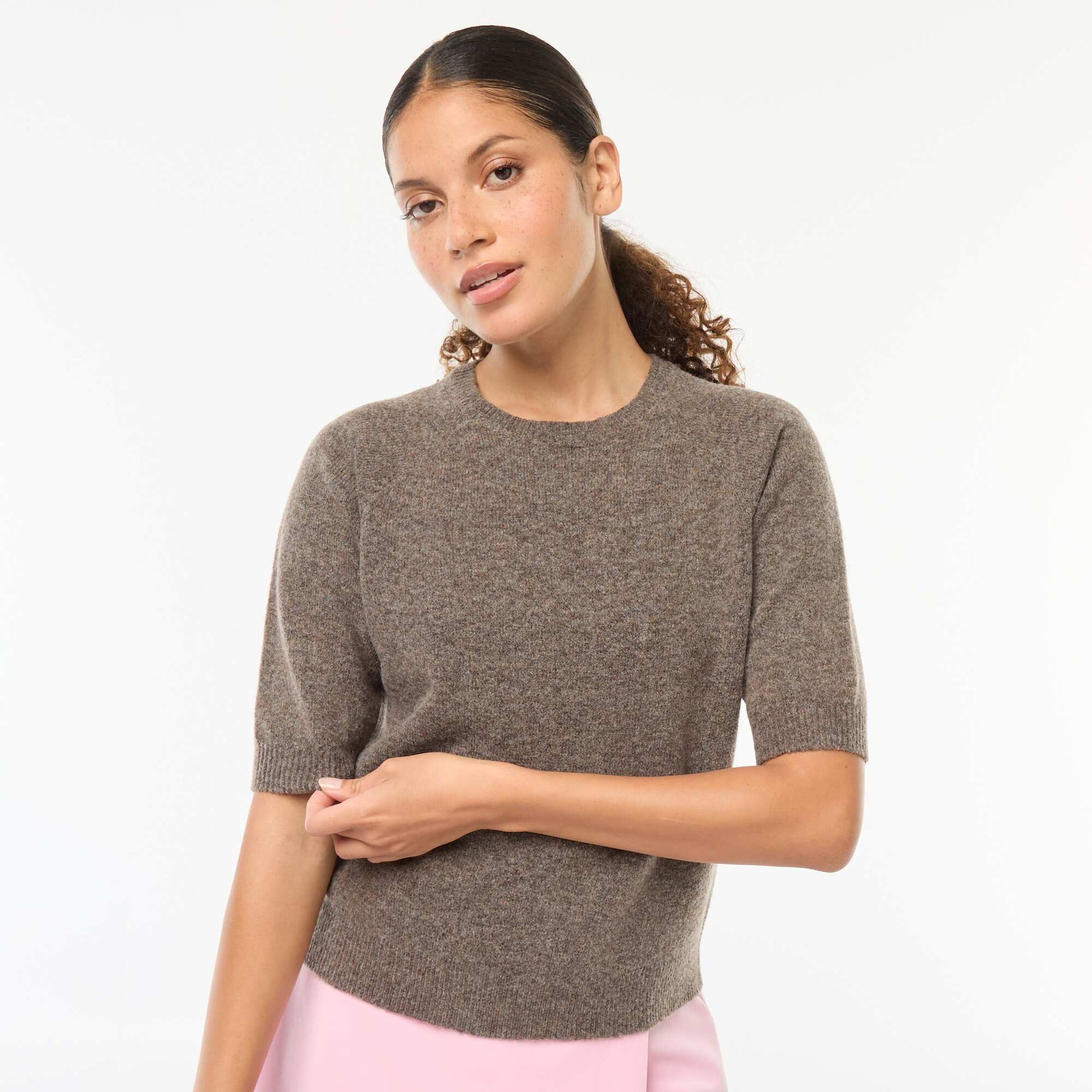 Pull à manches mi-longues en maille tricot MARRON