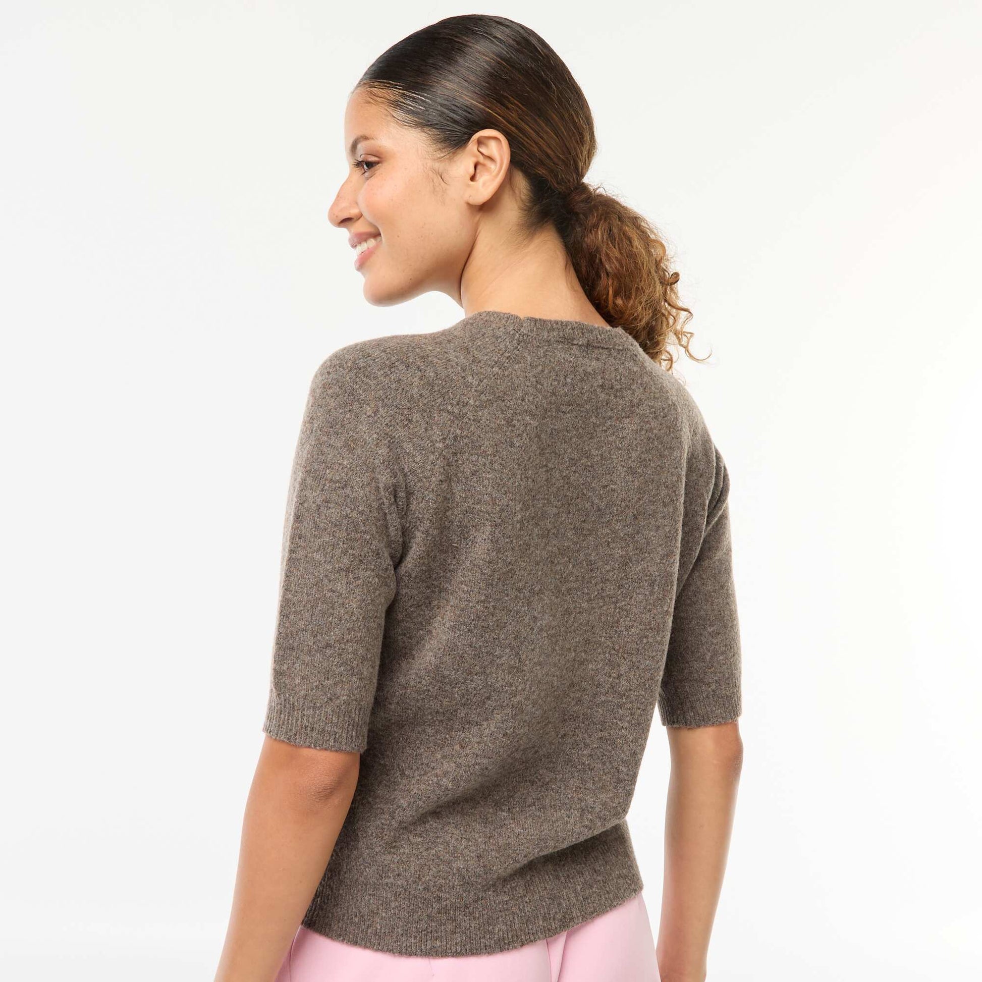 Pull à manches mi-longues en maille tricot MARRON