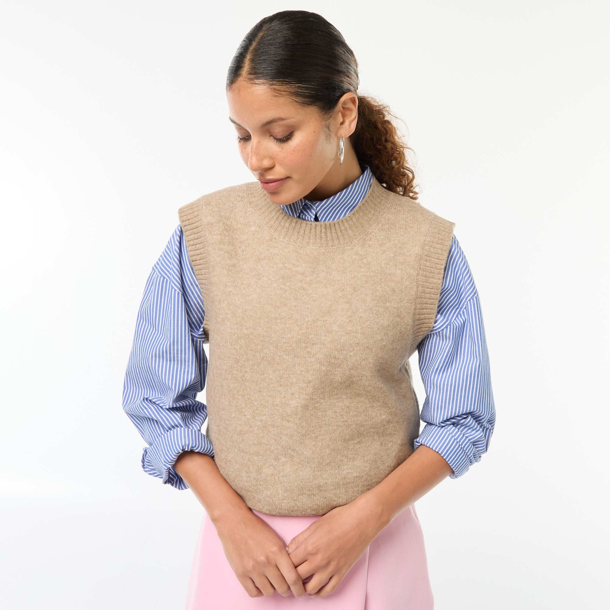 Pull sans manches en maille tricot BEIGE