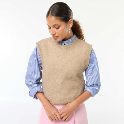 Pull sans manches en maille tricot BEIGE
