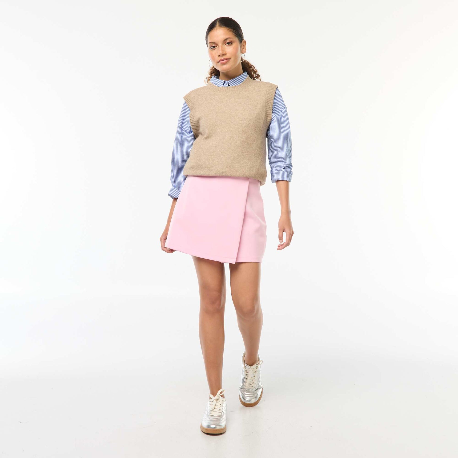 Pull sans manches en maille tricot BEIGE