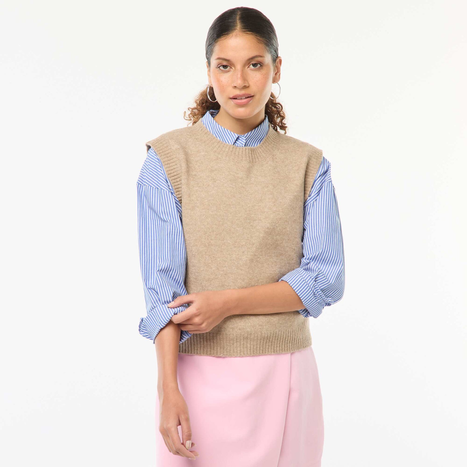 Pull sans manches en maille tricot BEIGE
