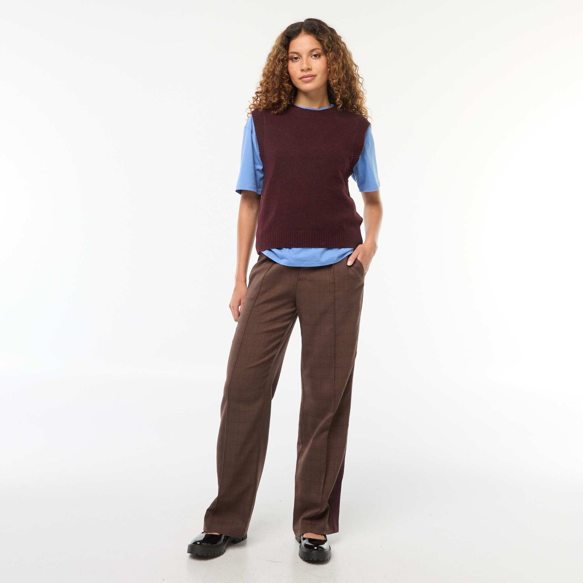 Pull sans manches en maille tricot ROUGE