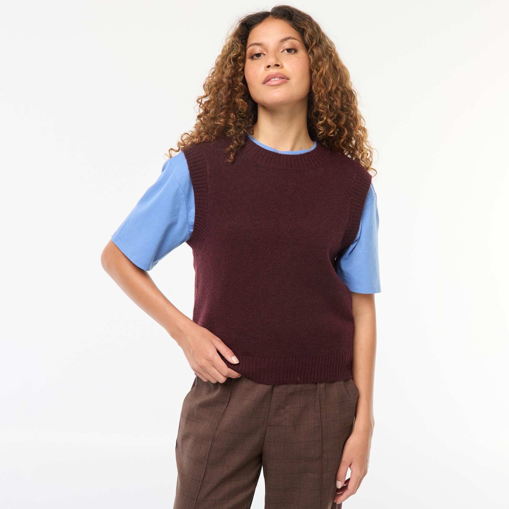 Pull sans manches en maille tricot ROUGE