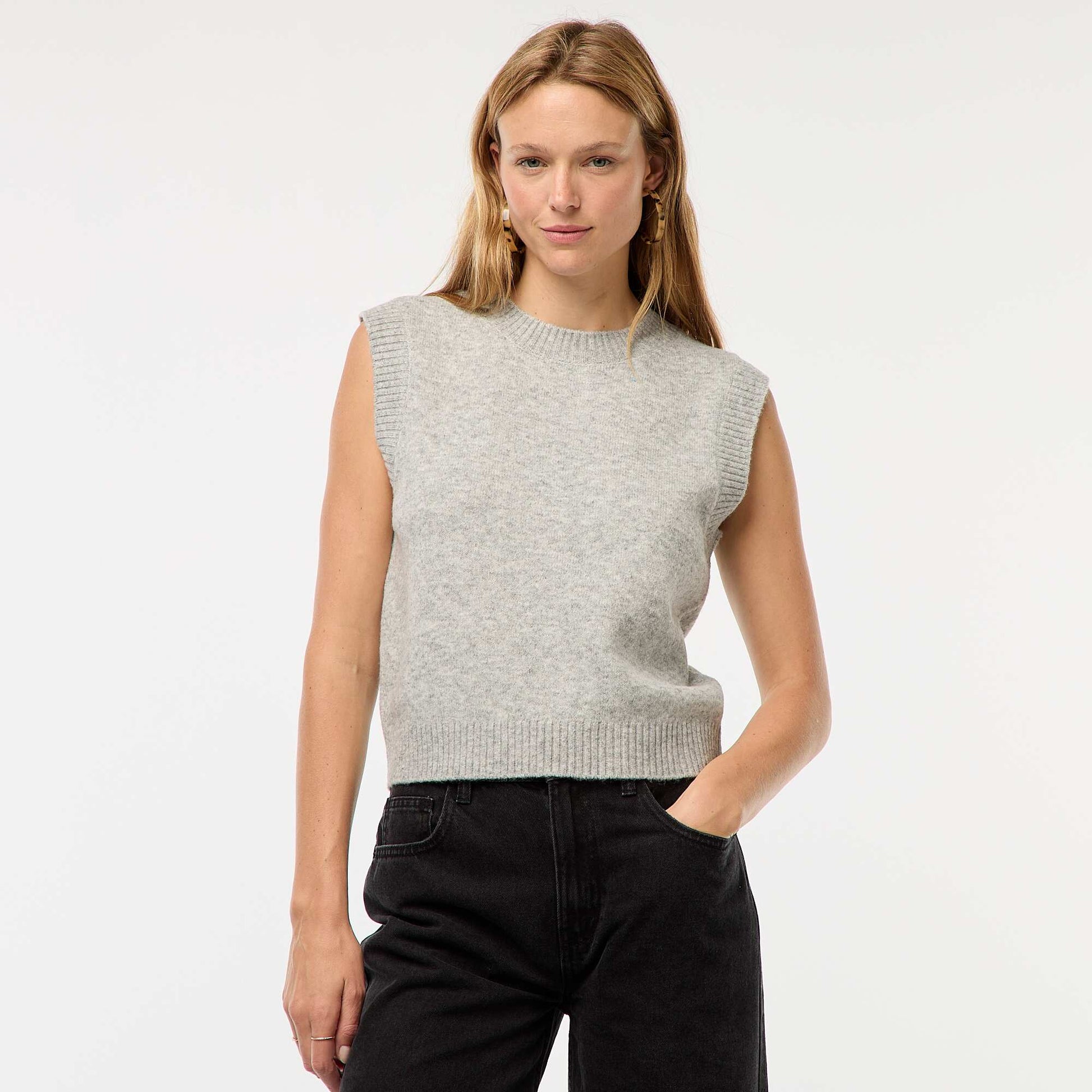 Pull sans manches en maille tricot GRIS