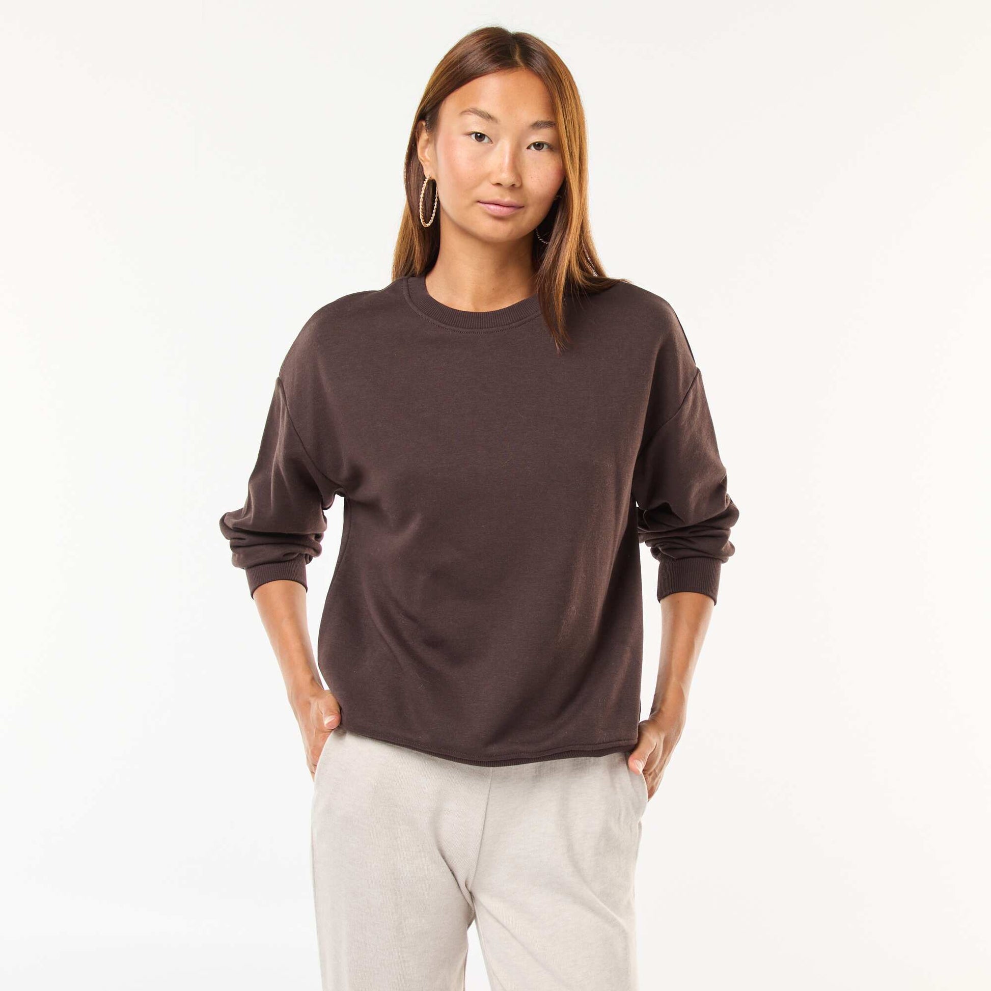 Sweat basique en french terry MARRON