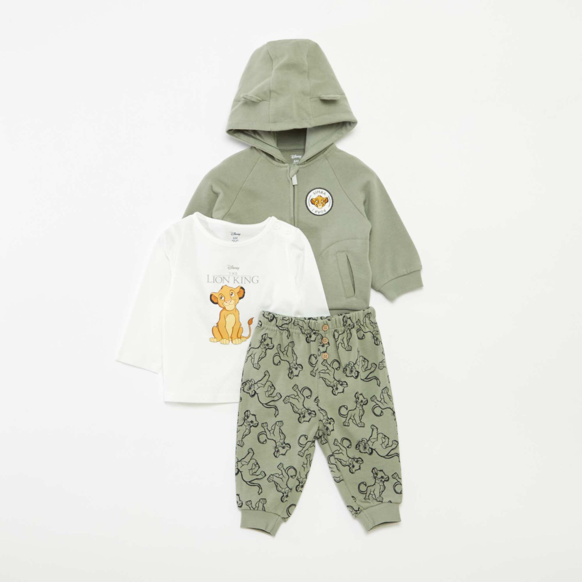 Ensemble pantalon + t-shirt + sweat à capuche 'Simba' - 3 pièces VERT