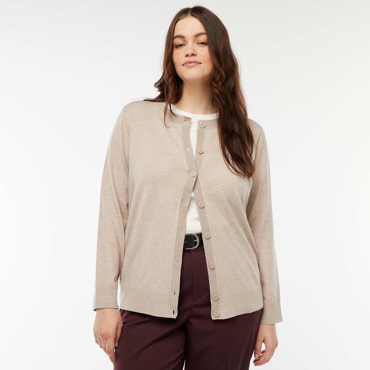 Gilet en maille fine jauge avec ouverture boutonnée BEIGE