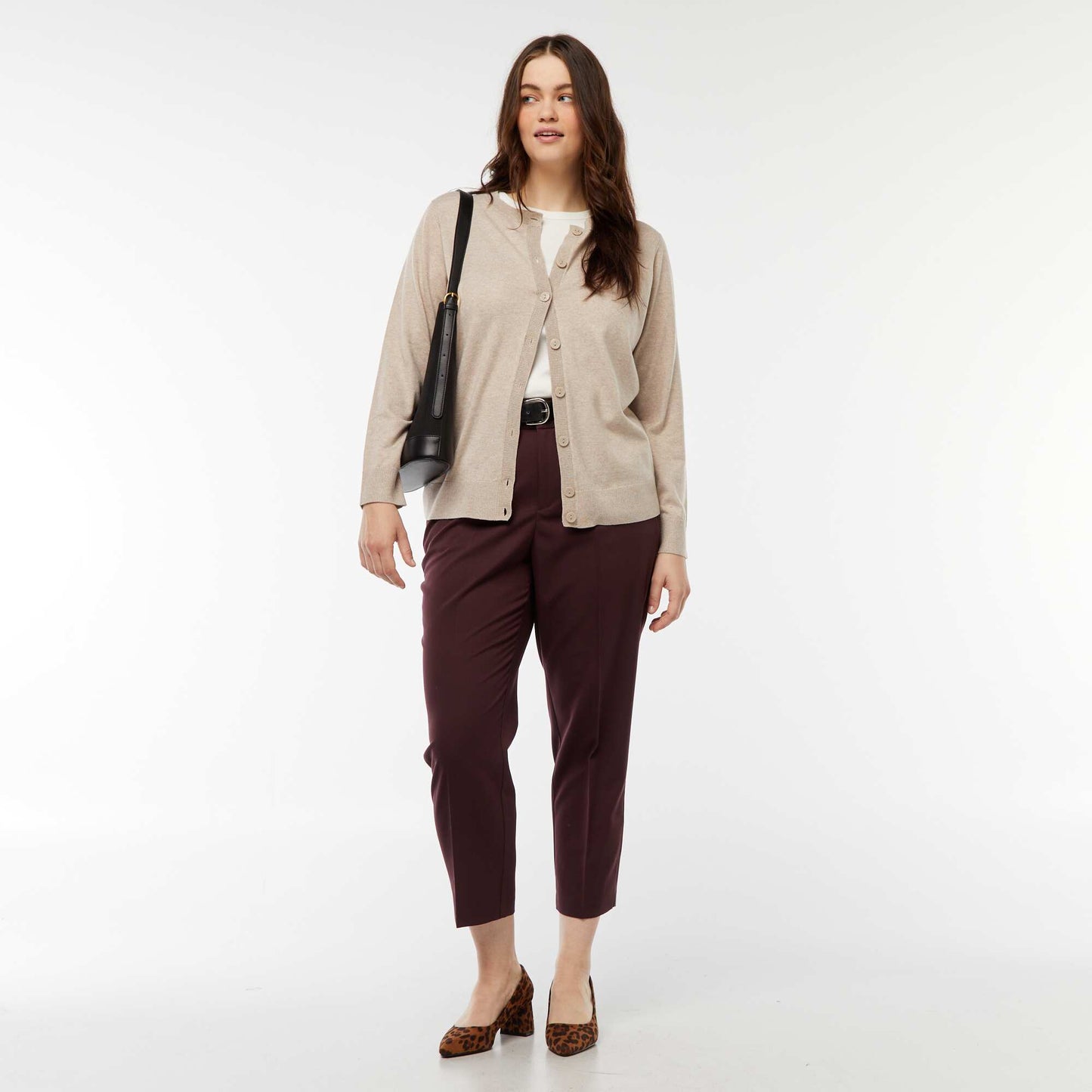 Gilet en maille fine jauge avec ouverture boutonnée BEIGE