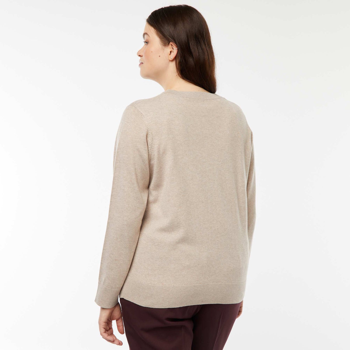 Gilet en maille fine jauge avec ouverture boutonnée BEIGE