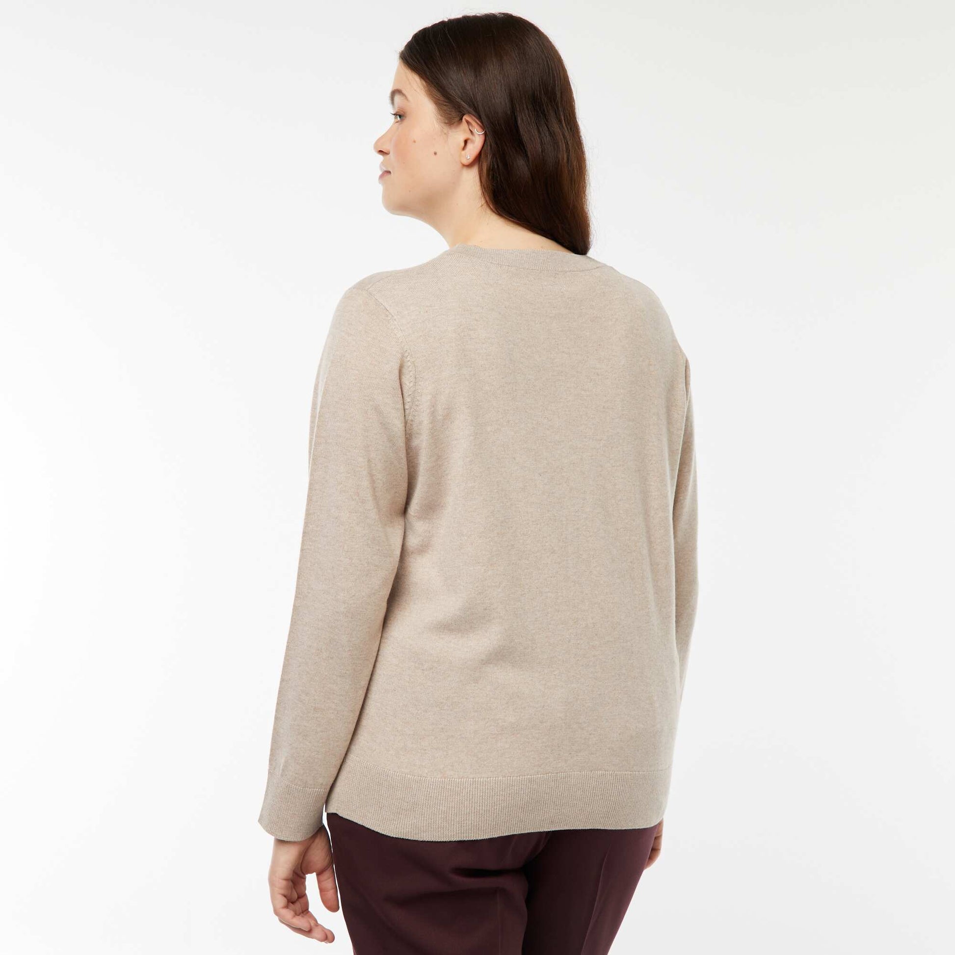 Gilet en maille fine jauge avec ouverture boutonnée BEIGE