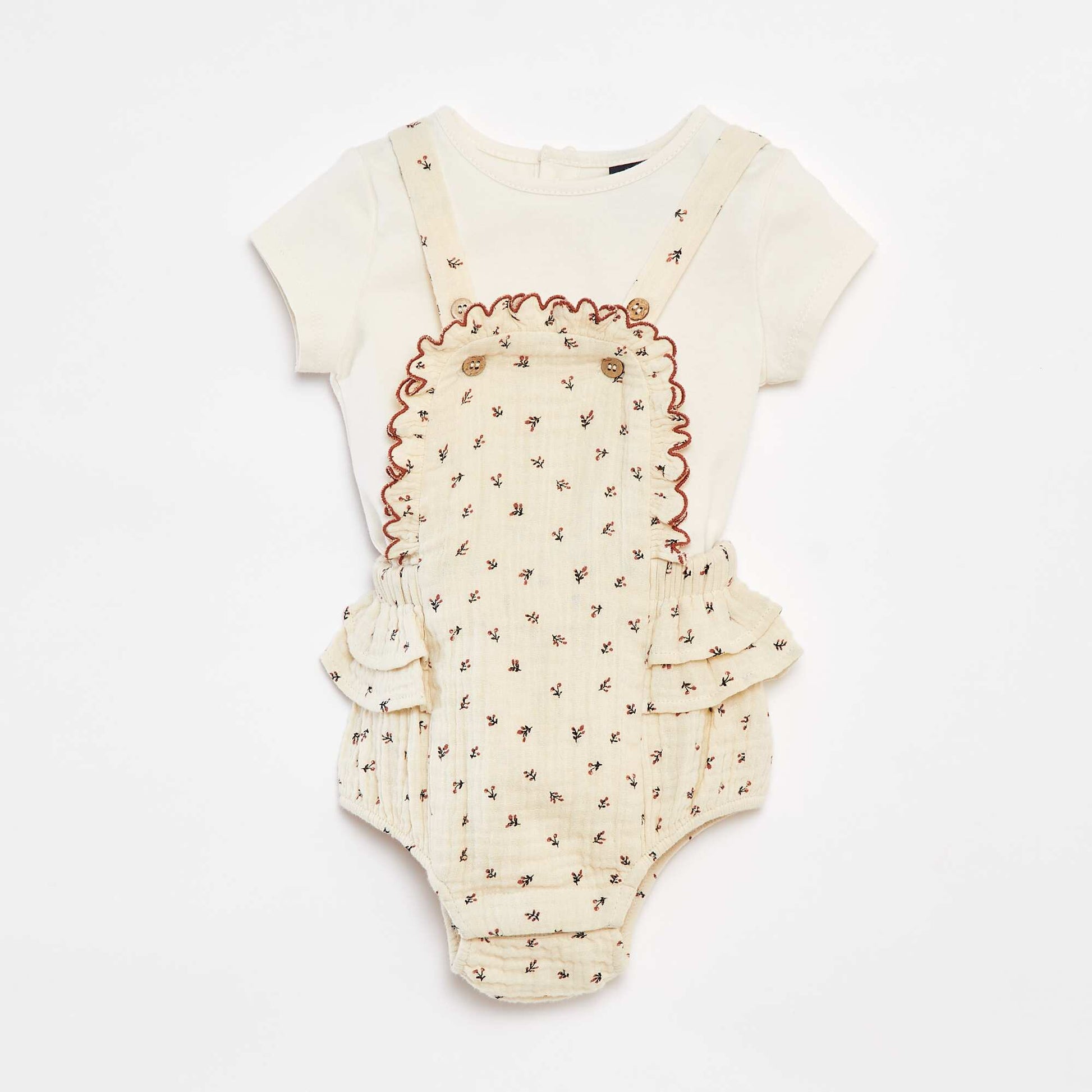 Ensemble barboteuse avec salopette + tee-shirt CRèME