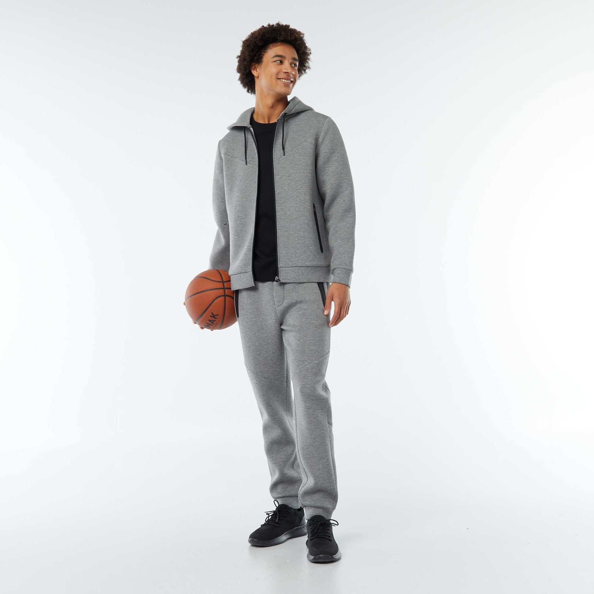 Sweat uni à capuche en matière type néoprène GRIS