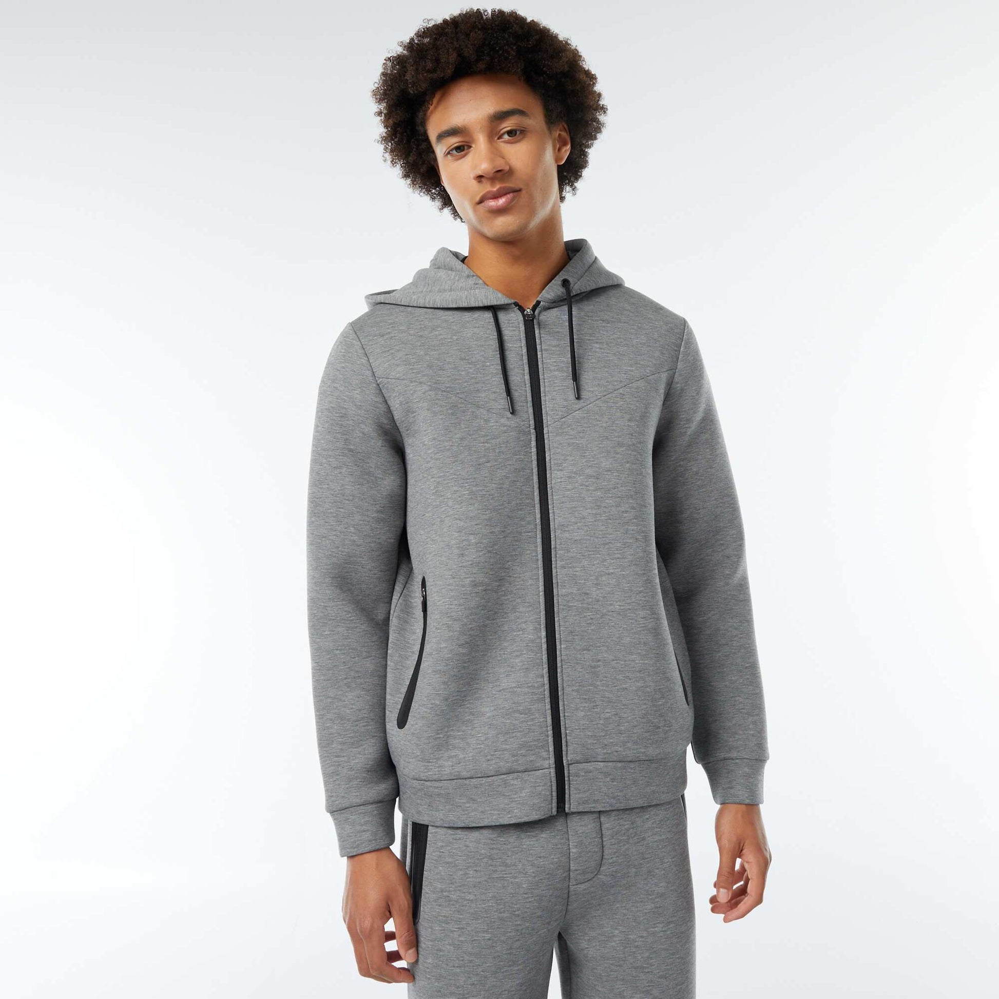 Sweat uni à capuche en matière type néoprène GRIS