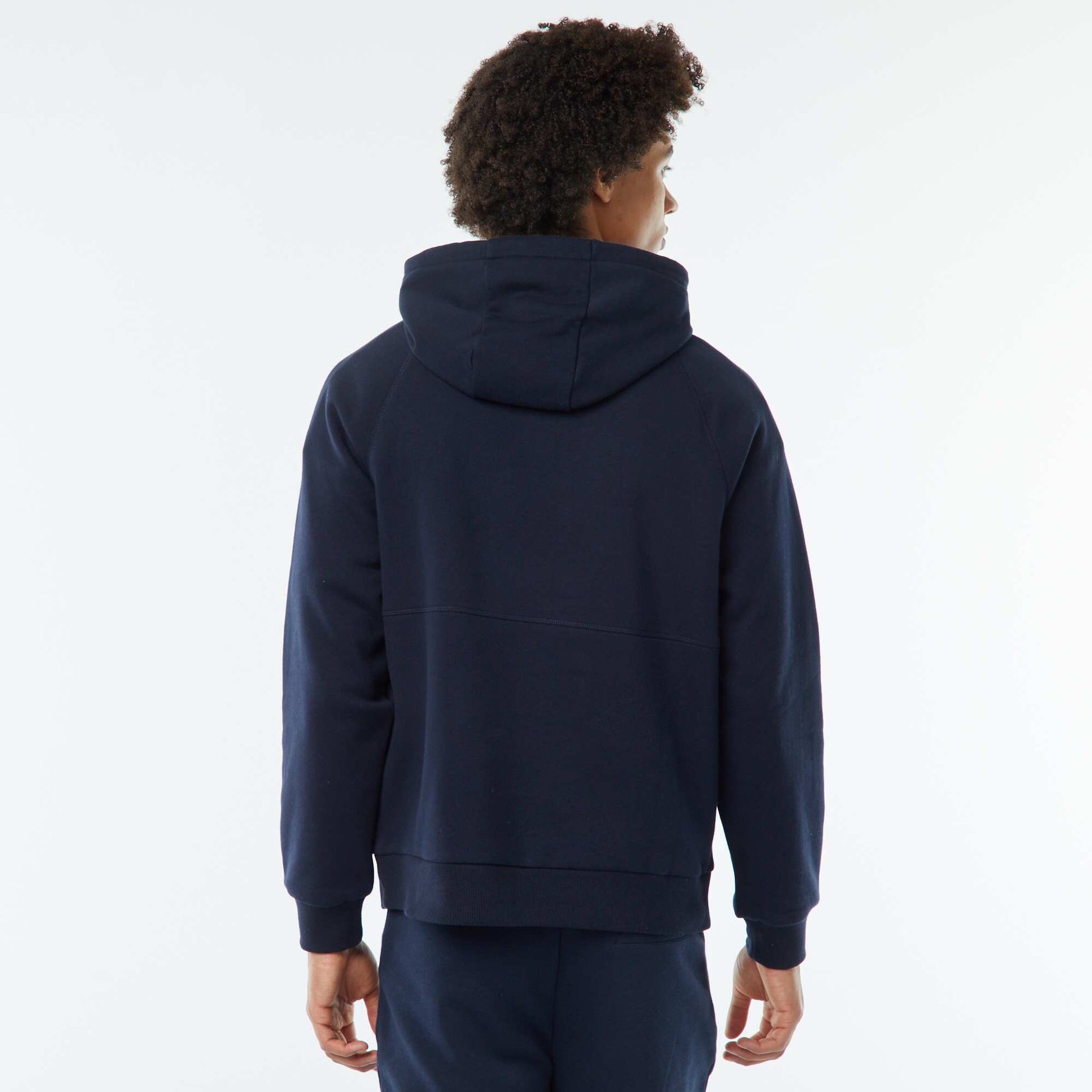 Sweat uni à capuche avec poches zippées BLEU MARINE