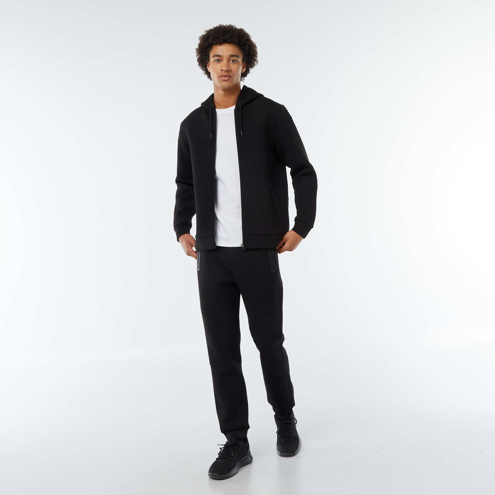 Jogging en molleton type néoprène avec poches zippées NOIR